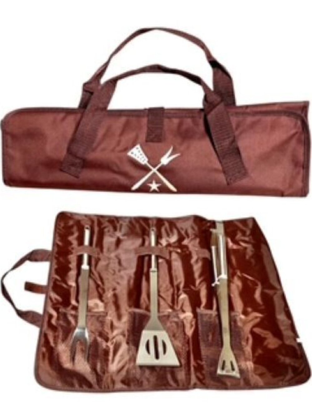 Barbecue BBQ Grill Tool Set 3 Piece Stainless Steel In Folding Carrying Case
